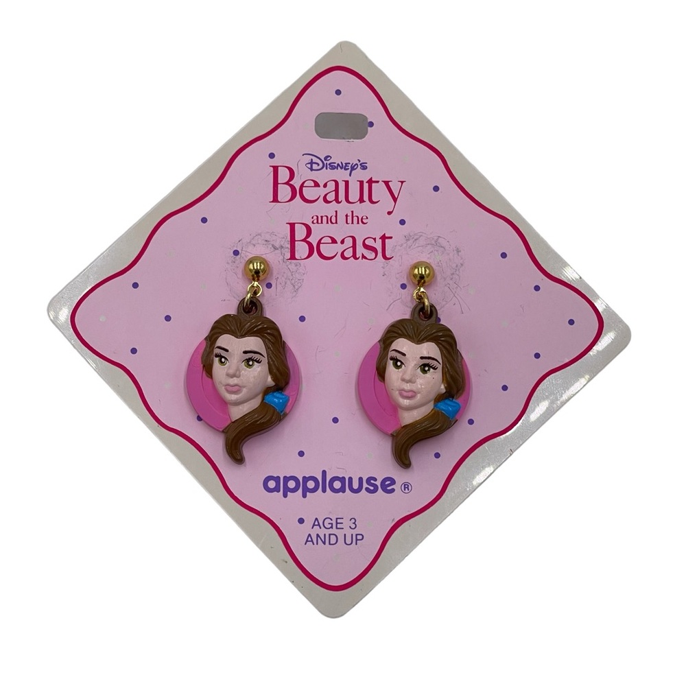 🌹VTG 1991 Applause Beauty And The Beast "Belle" 3D Dangle Earrings - NOS🌹